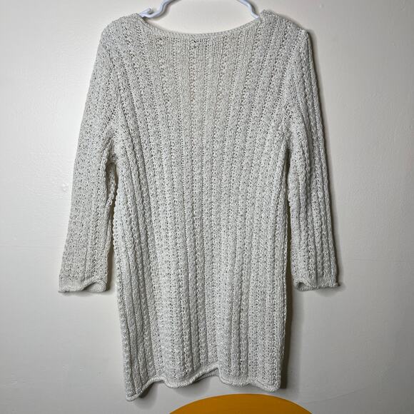 Gap Crochet Sweater Womens Large Boho Knit V Neck Pullover Long Sleeve White - Picture 5 of 5